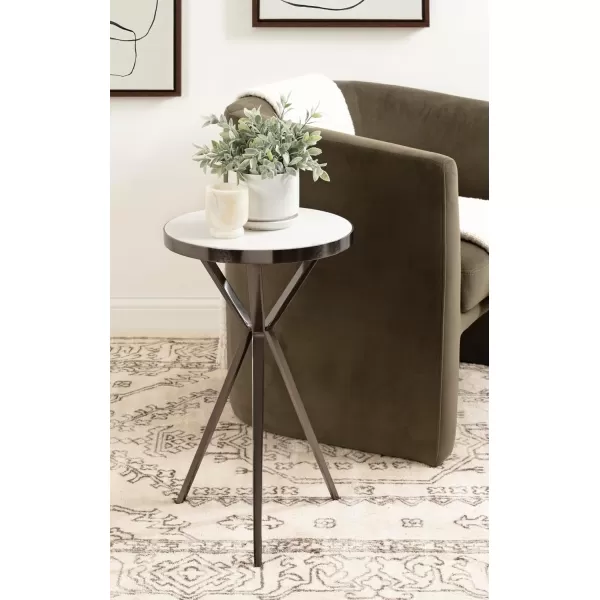 Kate and Laurel Gribben Modern Round Marble Side Table 14 x 14 x 24 White and Gray Gunmetal TripodBase Bedside Table for Display and Storage as a Bedroom Nightstand or Living Room Accent