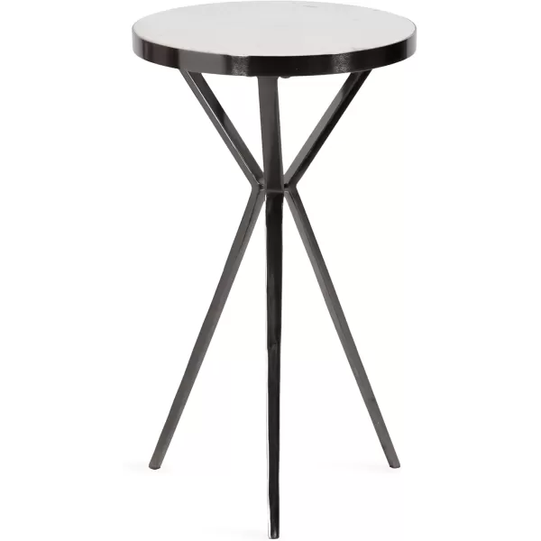 Kate and Laurel Gribben Modern Round Marble Side Table 14 x 14 x 24 White and Gray Gunmetal TripodBase Bedside Table for Display and Storage as a Bedroom Nightstand or Living Room Accent