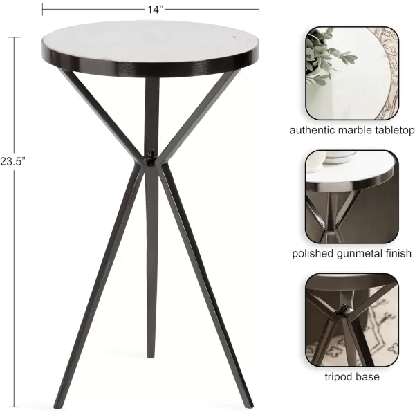 Kate and Laurel Gribben Modern Round Marble Side Table 14 x 14 x 24 White and Gray Gunmetal TripodBase Bedside Table for Display and Storage as a Bedroom Nightstand or Living Room Accent