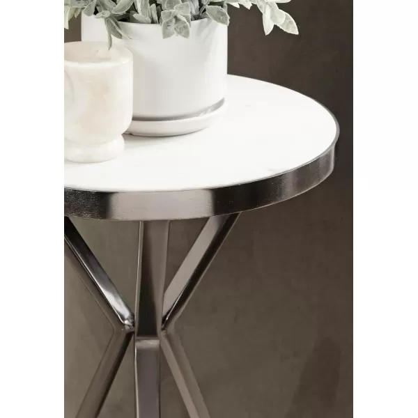 Kate and Laurel Gribben Modern Round Marble Side Table 14 x 14 x 24 White and Gray Gunmetal TripodBase Bedside Table for Display and Storage as a Bedroom Nightstand or Living Room Accent