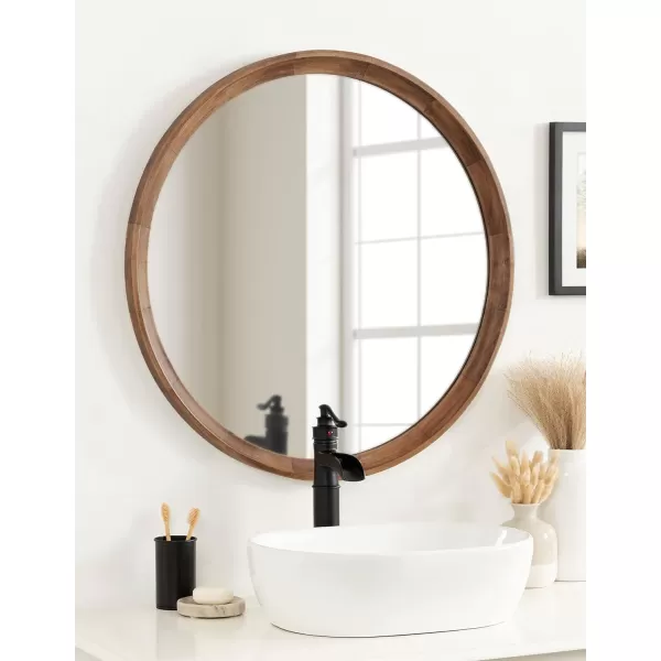 imageKate and Laurel Hatherleigh Modern Round Wooden Wall Mirror 34Inch Diameter Natural Wood Decorative Wood Circle Mirror for Use in Bathroom Entryway or BedroomRustic Brown