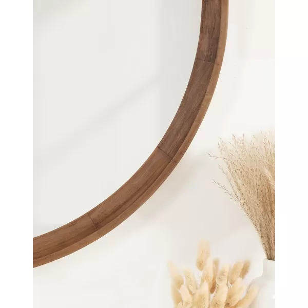 imageKate and Laurel Hatherleigh Modern Round Wooden Wall Mirror 34Inch Diameter Natural Wood Decorative Wood Circle Mirror for Use in Bathroom Entryway or BedroomRustic Brown