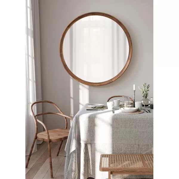 imageKate and Laurel Hatherleigh Modern Round Wooden Wall Mirror 34Inch Diameter Natural Wood Decorative Wood Circle Mirror for Use in Bathroom Entryway or BedroomRustic Brown