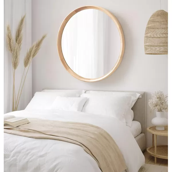 imageKate and Laurel Hatherleigh Modern Round Wooden Wall Mirror 34Inch Diameter Natural Wood Decorative Wood Circle Mirror for Use in Bathroom Entryway or BedroomNatural