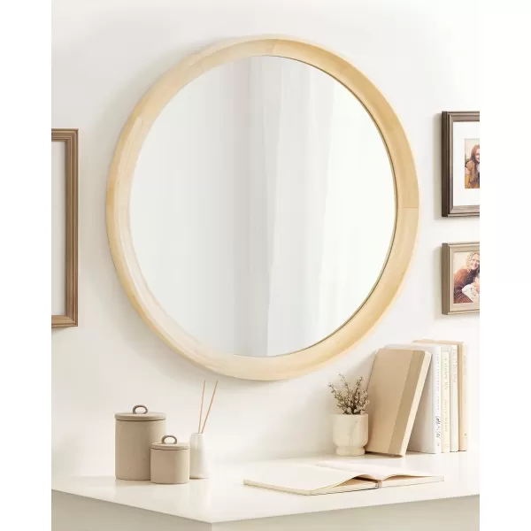 imageKate and Laurel Hatherleigh Modern Round Wooden Wall Mirror 34Inch Diameter Natural Wood Decorative Wood Circle Mirror for Use in Bathroom Entryway or BedroomNatural