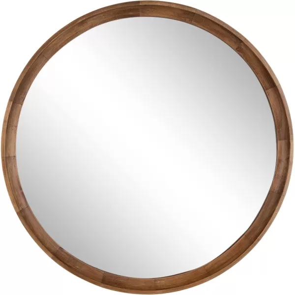 imageKate and Laurel Hatherleigh Modern Round Wooden Wall Mirror 34Inch Diameter Natural Wood Decorative Wood Circle Mirror for Use in Bathroom Entryway or BedroomRustic Brown