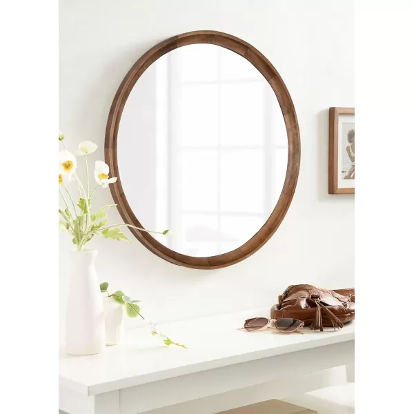 imageKate and Laurel Hatherleigh Modern Round Wooden Wall Mirror 34Inch Diameter Natural Wood Decorative Wood Circle Mirror for Use in Bathroom Entryway or BedroomRustic Brown