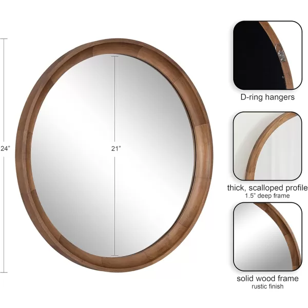 imageKate and Laurel Hatherleigh Modern Round Wooden Wall Mirror 34Inch Diameter Natural Wood Decorative Wood Circle Mirror for Use in Bathroom Entryway or BedroomRustic Brown