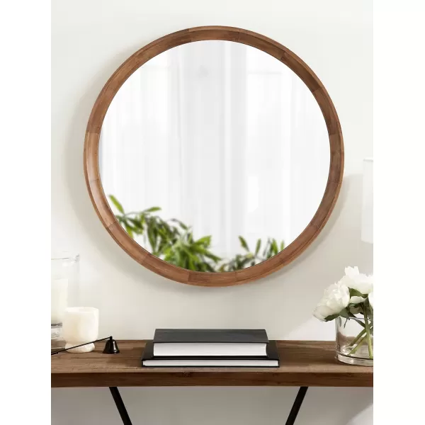 imageKate and Laurel Hatherleigh Modern Round Wooden Wall Mirror 34Inch Diameter Natural Wood Decorative Wood Circle Mirror for Use in Bathroom Entryway or BedroomRustic Brown