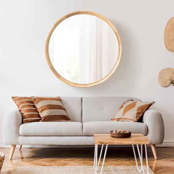 imageKate and Laurel Hatherleigh Modern Round Wooden Wall Mirror 34Inch Diameter Natural Wood Decorative Wood Circle Mirror for Use in Bathroom Entryway or BedroomNatural