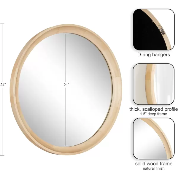 imageKate and Laurel Hatherleigh Modern Round Wooden Wall Mirror 34Inch Diameter Natural Wood Decorative Wood Circle Mirror for Use in Bathroom Entryway or BedroomNatural