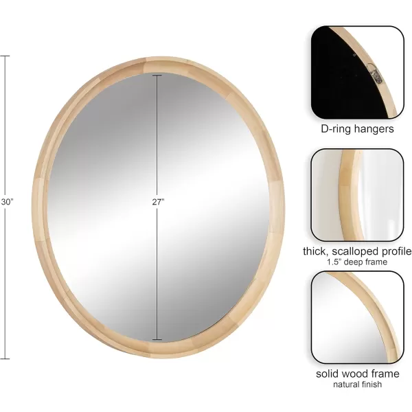 imageKate and Laurel Hatherleigh Modern Round Wooden Wall Mirror 34Inch Diameter Natural Wood Decorative Wood Circle Mirror for Use in Bathroom Entryway or BedroomNatural