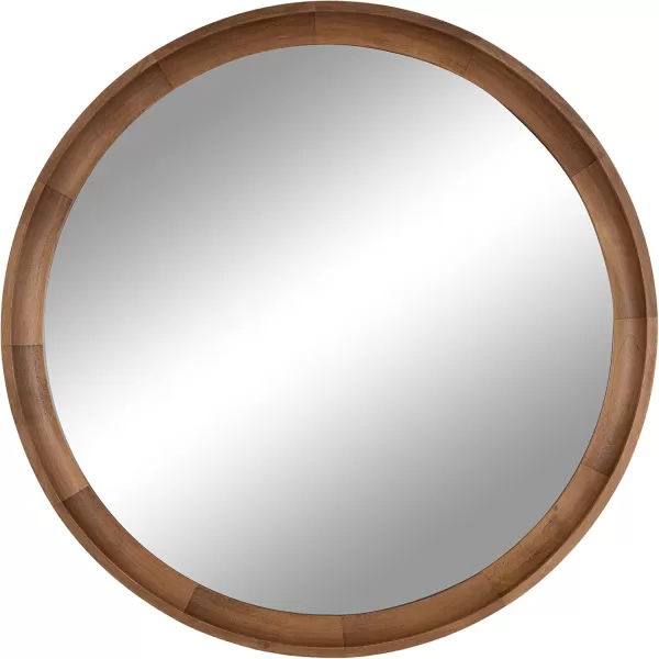 imageKate and Laurel Hatherleigh Modern Round Wooden Wall Mirror 34Inch Diameter Natural Wood Decorative Wood Circle Mirror for Use in Bathroom Entryway or BedroomRustic Brown