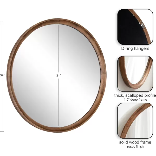 imageKate and Laurel Hatherleigh Modern Round Wooden Wall Mirror 34Inch Diameter Natural Wood Decorative Wood Circle Mirror for Use in Bathroom Entryway or BedroomRustic Brown