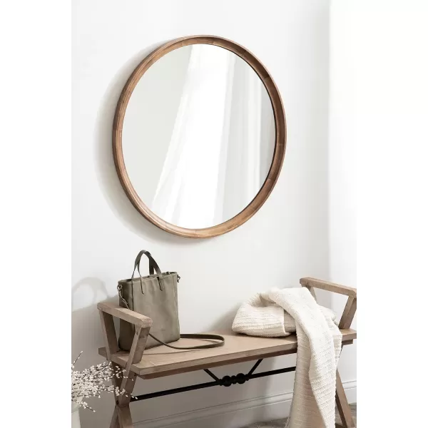 imageKate and Laurel Hatherleigh Modern Round Wooden Wall Mirror 34Inch Diameter Natural Wood Decorative Wood Circle Mirror for Use in Bathroom Entryway or BedroomRustic Brown