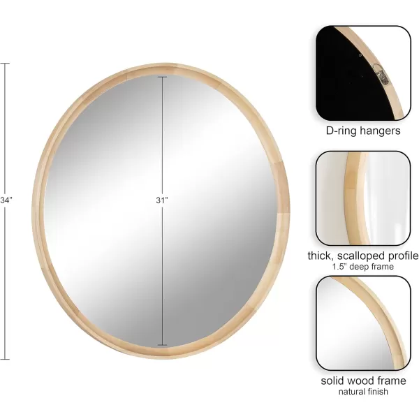 imageKate and Laurel Hatherleigh Modern Round Wooden Wall Mirror 34Inch Diameter Natural Wood Decorative Wood Circle Mirror for Use in Bathroom Entryway or BedroomNatural