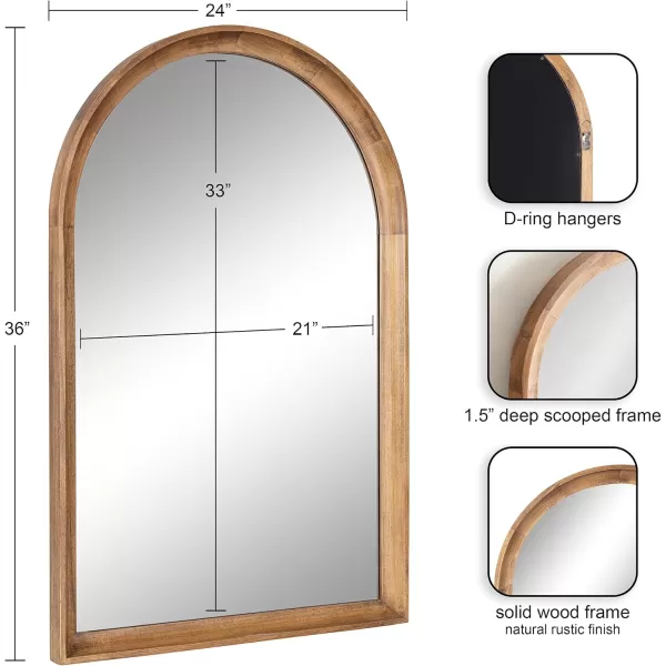 Kate and Laurel Hatherleigh Modern Transitional Arched Wooden Wall Mirror 24 x 36 Rustic Brown Decorative Wood Arch Mirror for Use in Bathroom Entryway or BedroomRustic Brown