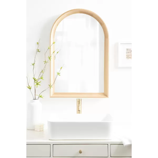 Kate and Laurel Hatherleigh Modern Transitional Arched Wooden Wall Mirror 24 x 36 Rustic Brown Decorative Wood Arch Mirror for Use in Bathroom Entryway or BedroomNatural