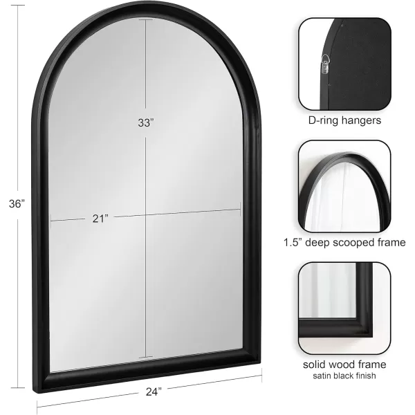 Kate and Laurel Hatherleigh Modern Transitional Arched Wooden Wall Mirror 24 x 36 Rustic Brown Decorative Wood Arch Mirror for Use in Bathroom Entryway or BedroomBlack