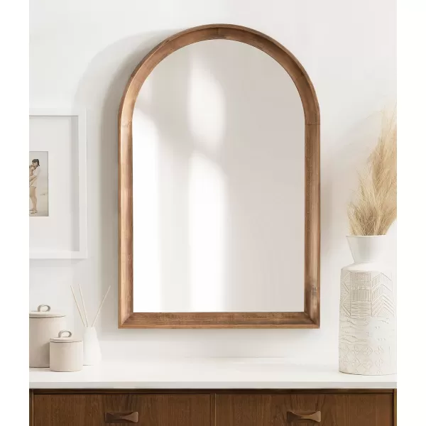 Kate and Laurel Hatherleigh Modern Transitional Arched Wooden Wall Mirror 24 x 36 Rustic Brown Decorative Wood Arch Mirror for Use in Bathroom Entryway or BedroomRustic Brown