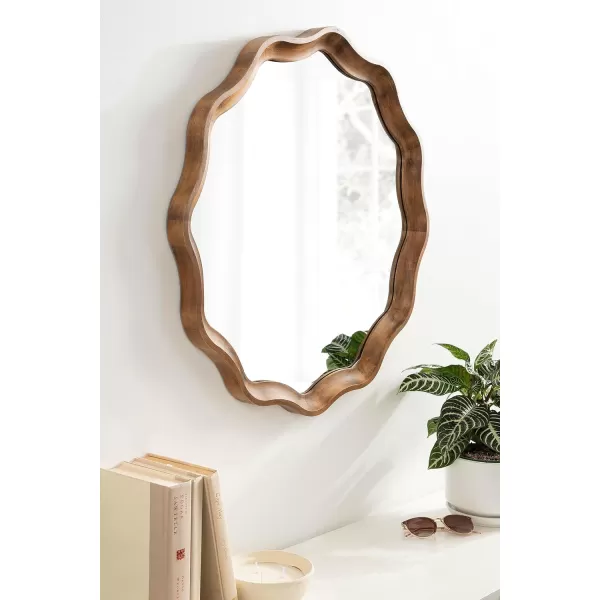 imageKate and Laurel Hatherleigh Transitional Round Wooden Wall Mirror 28 Inch Diameter Rustic Brown Bohemian Scalloped Wavy Wood Circle Mirror for Use in Bathroom Entryway or Bedroom