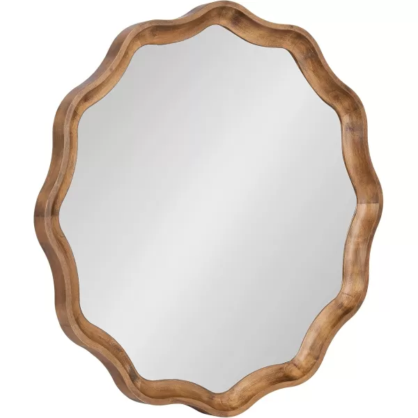 imageKate and Laurel Hatherleigh Transitional Round Wooden Wall Mirror 28 Inch Diameter Rustic Brown Bohemian Scalloped Wavy Wood Circle Mirror for Use in Bathroom Entryway or Bedroom