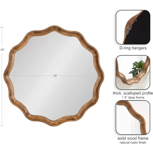 imageKate and Laurel Hatherleigh Transitional Round Wooden Wall Mirror 28 Inch Diameter Rustic Brown Bohemian Scalloped Wavy Wood Circle Mirror for Use in Bathroom Entryway or Bedroom