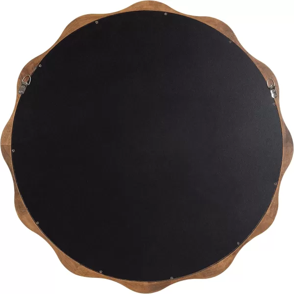 imageKate and Laurel Hatherleigh Transitional Round Wooden Wall Mirror 28 Inch Diameter Rustic Brown Bohemian Scalloped Wavy Wood Circle Mirror for Use in Bathroom Entryway or Bedroom