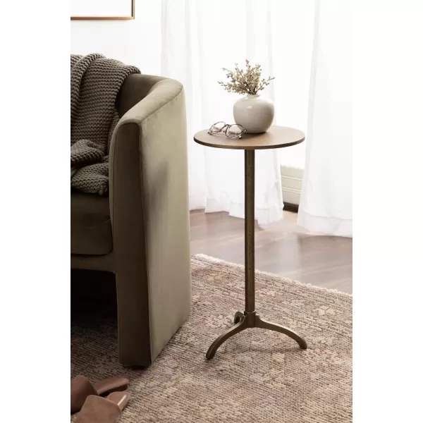 Kate and Laurel Henshall MidCentury Metal Round Side Table 12 x 12 x 24 Antique Brass Sand Cast Aluminum Sculptural Indoor Plant Stand with Tripod Base for Use as End Table or Bedroom Nightstand