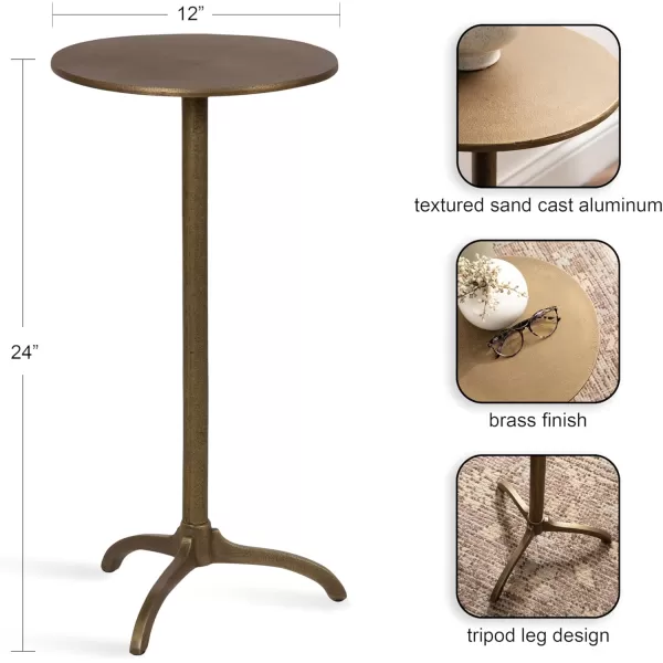 Kate and Laurel Henshall MidCentury Metal Round Side Table 12 x 12 x 24 Antique Brass Sand Cast Aluminum Sculptural Indoor Plant Stand with Tripod Base for Use as End Table or Bedroom Nightstand