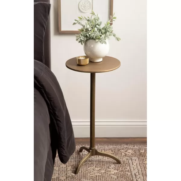 Kate and Laurel Henshall MidCentury Metal Round Side Table 12 x 12 x 24 Antique Brass Sand Cast Aluminum Sculptural Indoor Plant Stand with Tripod Base for Use as End Table or Bedroom Nightstand