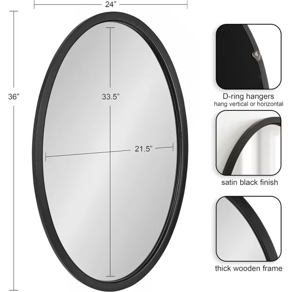 Kate and Laurel Hogan Farmhouse Oval Framed Wall Mirror 18 x 24 Natural Rustic Decorative Traditional Wood Mirror with Soft Curvature and Oval ShapeBlack