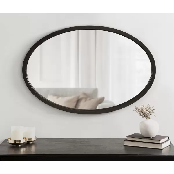 Kate and Laurel Hogan Farmhouse Oval Framed Wall Mirror 18 x 24 Natural Rustic Decorative Traditional Wood Mirror with Soft Curvature and Oval ShapeBlack