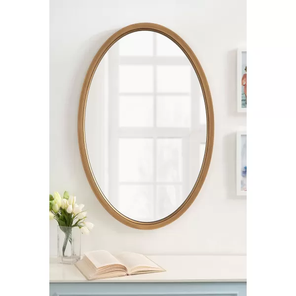 Kate and Laurel Hogan Farmhouse Oval Framed Wall Mirror 18 x 24 Natural Rustic Decorative Traditional Wood Mirror with Soft Curvature and Oval ShapeGold