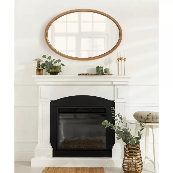 Kate and Laurel Hogan Farmhouse Oval Framed Wall Mirror 18 x 24 Natural Rustic Decorative Traditional Wood Mirror with Soft Curvature and Oval ShapeGold