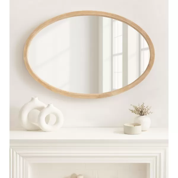 Kate and Laurel Hogan Farmhouse Oval Framed Wall Mirror 18 x 24 Natural Rustic Decorative Traditional Wood Mirror with Soft Curvature and Oval ShapeNatural