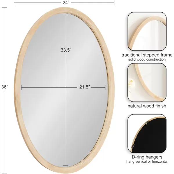 Kate and Laurel Hogan Farmhouse Oval Framed Wall Mirror 18 x 24 Natural Rustic Decorative Traditional Wood Mirror with Soft Curvature and Oval ShapeNatural