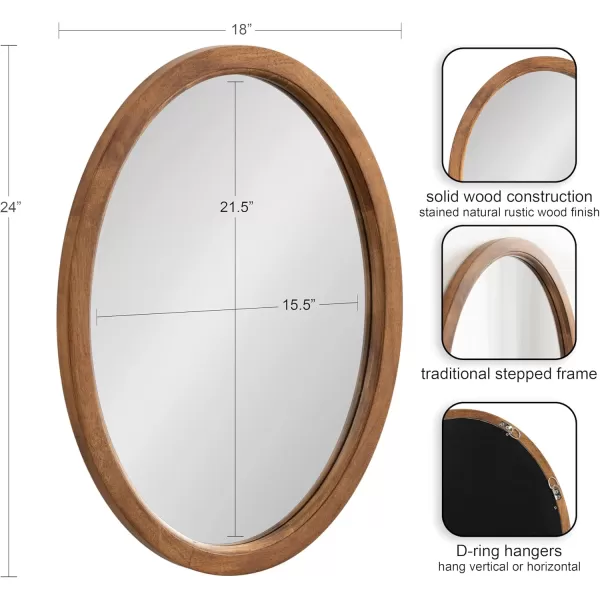 Kate and Laurel Hogan Farmhouse Oval Framed Wall Mirror 18 x 24 Natural Rustic Decorative Traditional Wood Mirror with Soft Curvature and Oval ShapeRustic Brown