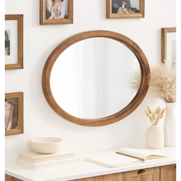 Kate and Laurel Hogan Farmhouse Oval Framed Wall Mirror 18 x 24 Natural Rustic Decorative Traditional Wood Mirror with Soft Curvature and Oval ShapeRustic Brown