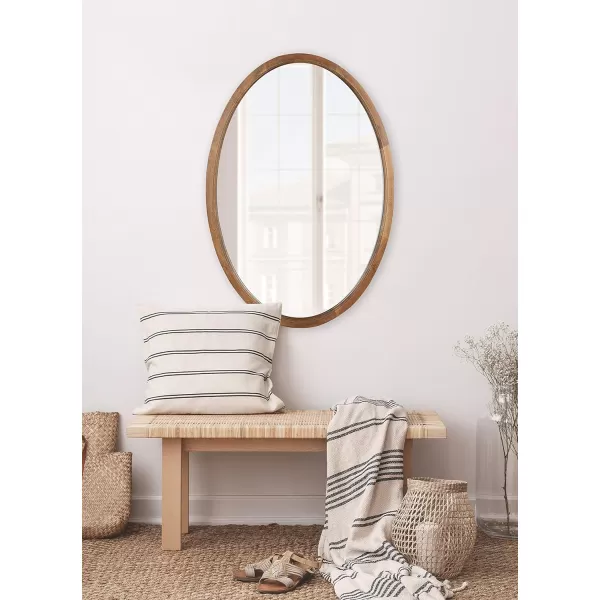 Kate and Laurel Hogan Farmhouse Oval Framed Wall Mirror 18 x 24 Natural Rustic Decorative Traditional Wood Mirror with Soft Curvature and Oval ShapeRustic Brown