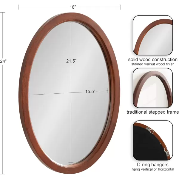 Kate and Laurel Hogan Farmhouse Oval Framed Wall Mirror 18 x 24 Natural Rustic Decorative Traditional Wood Mirror with Soft Curvature and Oval ShapeWalnut Brown