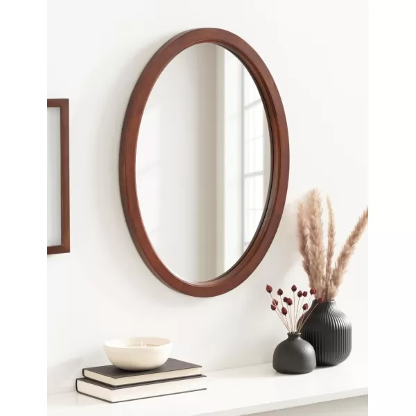 Kate and Laurel Hogan Farmhouse Oval Framed Wall Mirror 18 x 24 Natural Rustic Decorative Traditional Wood Mirror with Soft Curvature and Oval ShapeWalnut Brown