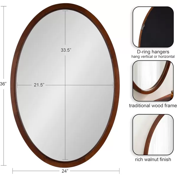 Kate and Laurel Hogan Farmhouse Oval Framed Wall Mirror 18 x 24 Natural Rustic Decorative Traditional Wood Mirror with Soft Curvature and Oval ShapeWalnut Brown