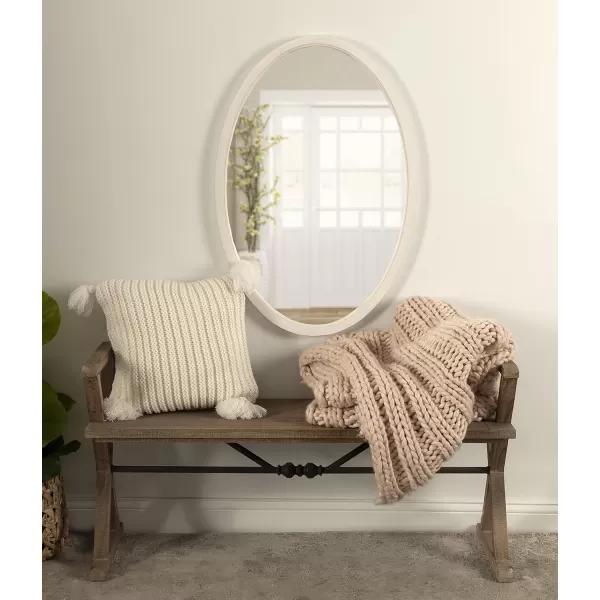 Kate and Laurel Hogan Farmhouse Oval Framed Wall Mirror 18 x 24 Natural Rustic Decorative Traditional Wood Mirror with Soft Curvature and Oval ShapeWhite