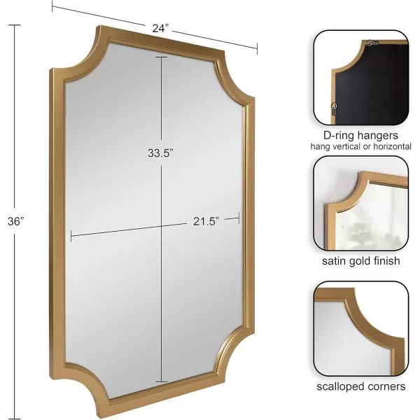 Kate and Laurel Hogan Wood Framed FullLength Wall Mirror with Scallop Corners 18x48 Inches GoldGold