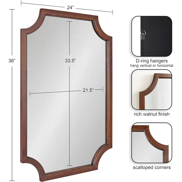 Kate and Laurel Hogan Wood Framed FullLength Wall Mirror with Scallop Corners 18x48 Inches GoldWalnut Brown