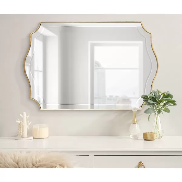 imageKate and Laurel Hollyn Glam Scalloped Wall Mirror 20 x 30 Gold Decorative Traditional Wall Decor with Elegant Frame and Soft ScallopsGold