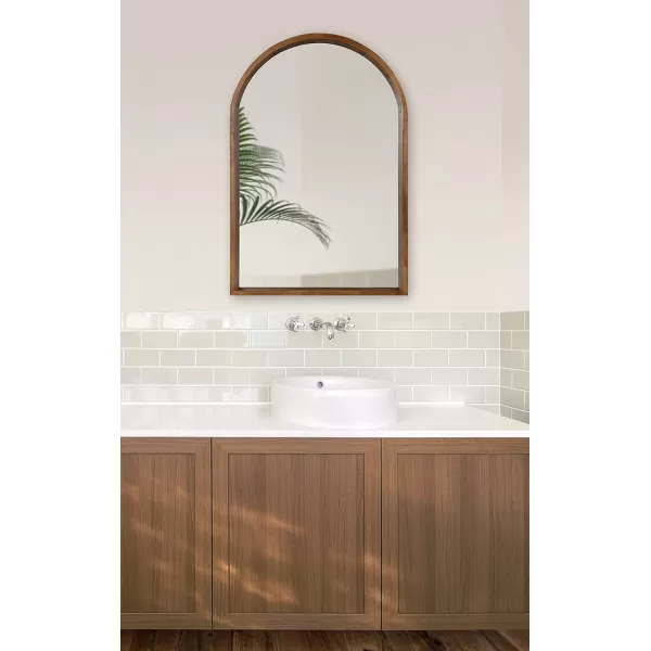 imageKate and Laurel Hutton MidCentury Modern Farmhouse Arch Mirror 24quot x 36quot Walnut Brown FinishRustic Brown