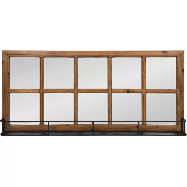 imageKate and Laurel Jackson Casual Farmhouse Solid Wood 10 Windowpane Mirror with Distressed Black Metal Shelf 40x18 Rustic CaramelBrown