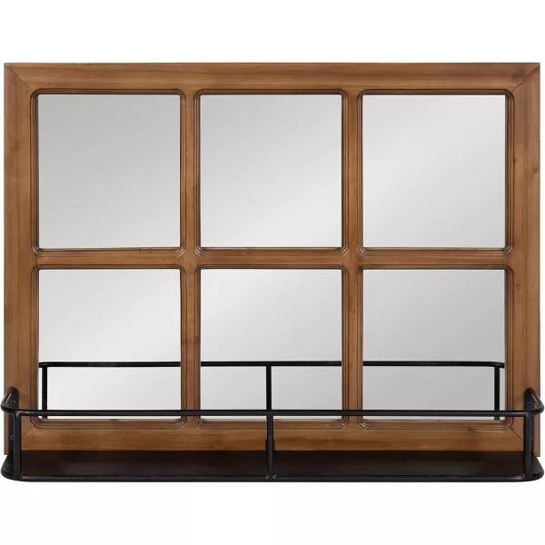 imageKate and Laurel Jackson Casual Farmhouse Solid Wood 10 Windowpane Mirror with Distressed Black Metal Shelf 40x18 Rustic CaramelBrownBlack